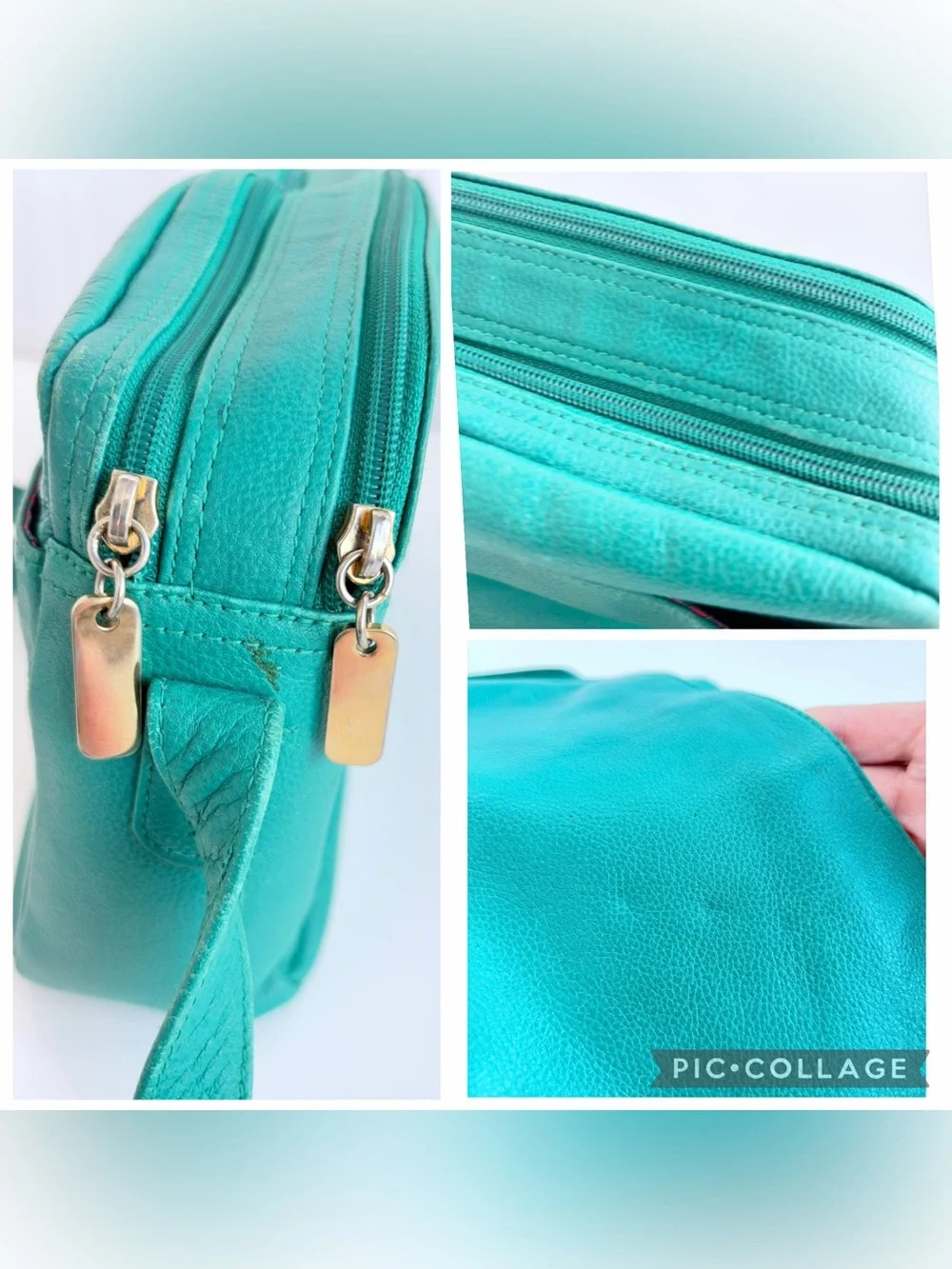 Liz Claiborne Teal Green Leather Crossbody Shoulder Bag Purse Vintage 1980/90s.